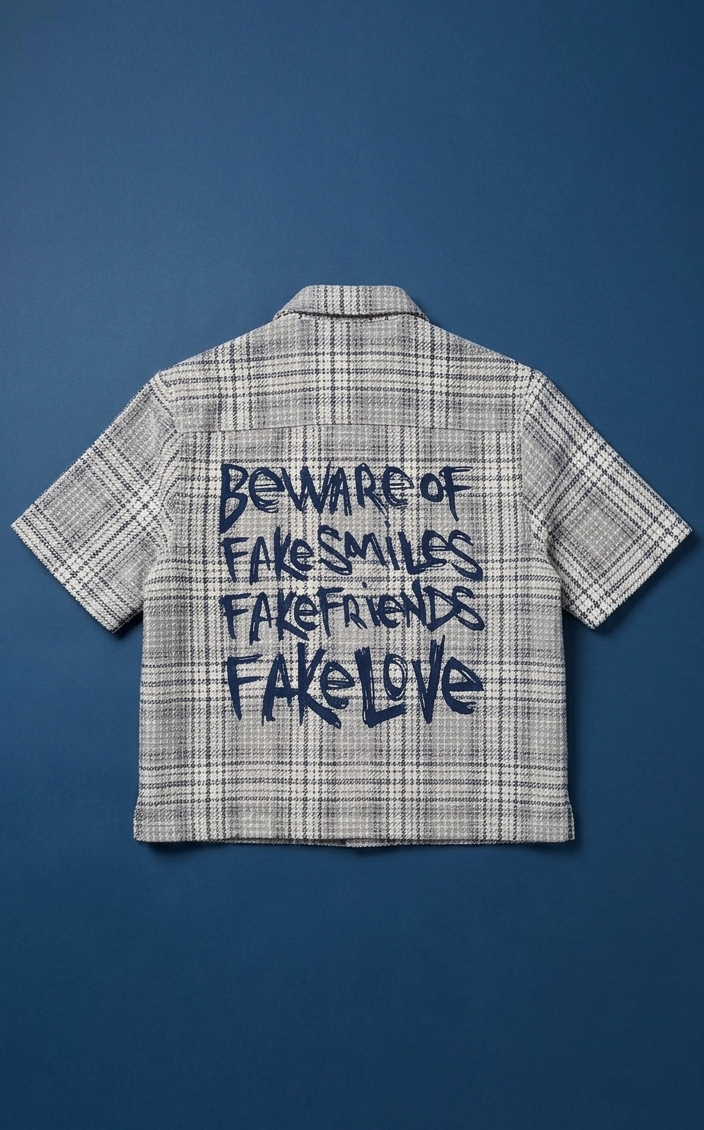 Beware of Fake Cropped Button Up Overshirt